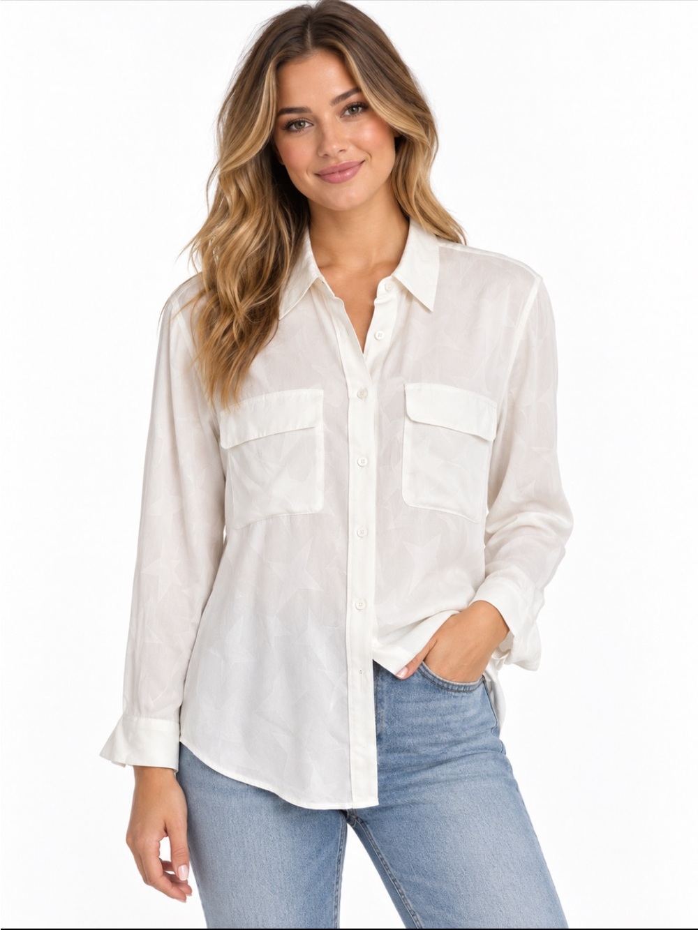 Equipment Femme Signature 100% Silk Blouse Woman Large White Neutral Luxury NEW